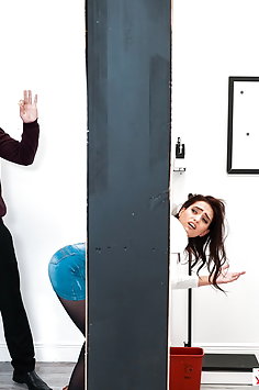 Teen Brooke Haze stuck in classroom wall fucked by teached | DigitalPlayground - image 